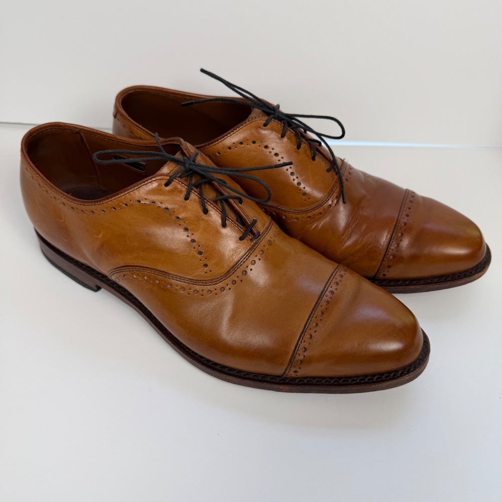 Allen Edmonds Hale Oxford 11 D Cap Toe Brogue Tan Brown Leather Dress Shoes 5058